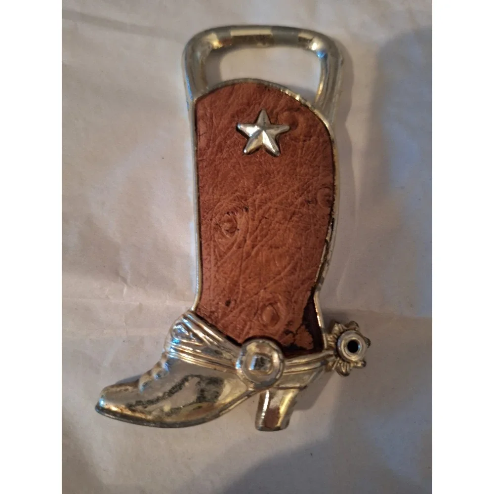 Cowboy Western‎ Boot Beer Bottle Opener Silver Tone Metal